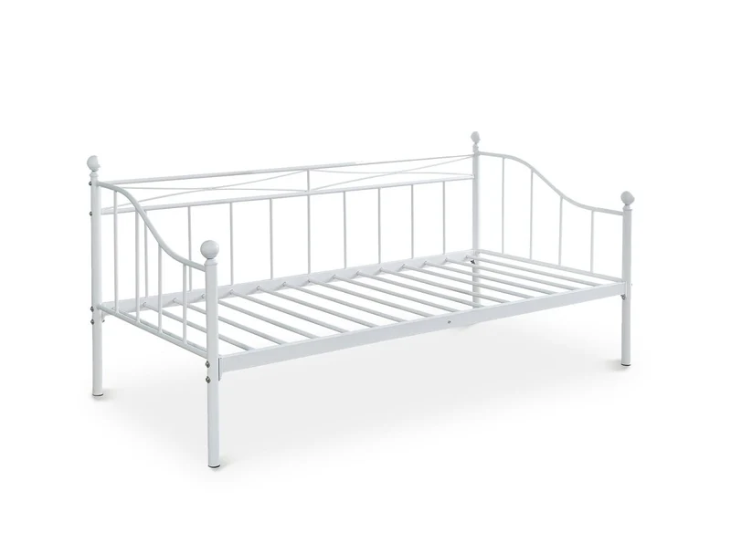 Lit banquette gigogne en métal blanc ALICIA 90 x 190 cm