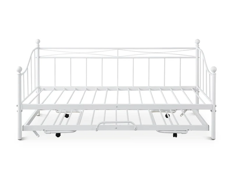 Lit banquette gigogne en métal blanc ALICIA 90 x 190 cm