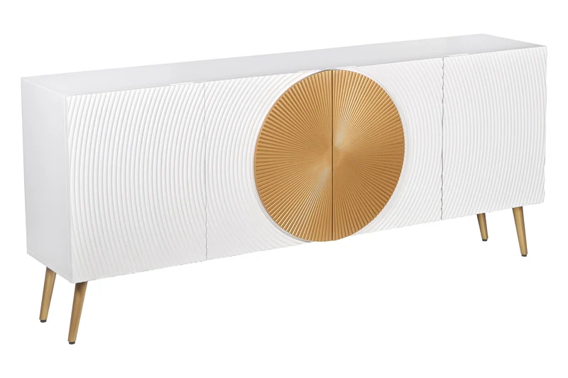Buffet massif AURUM 180cm blanc bois de mangue avec élément doré emblématique