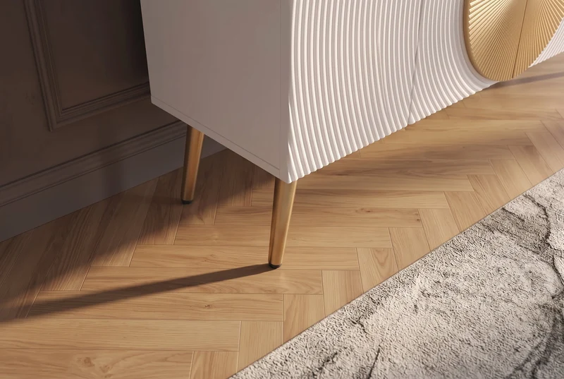 Buffet massif AURUM 180cm blanc bois de mangue avec élément doré emblématique