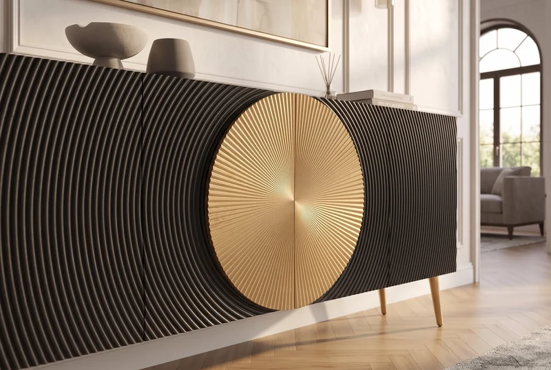 Buffet massif AURUM 180cm en manguier noir avec élément doré emblématique