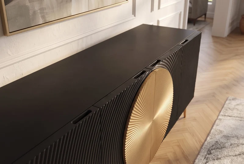 Buffet massif AURUM 180cm en manguier noir avec élément doré emblématique