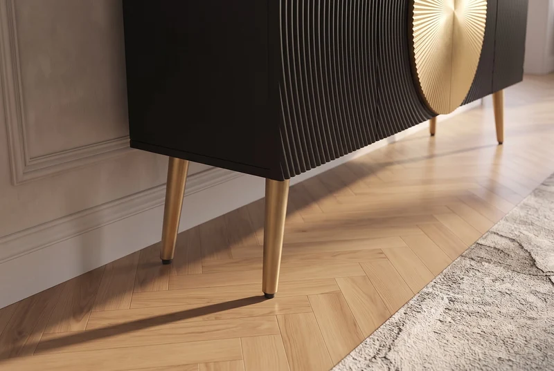 Buffet massif AURUM 180cm en manguier noir avec élément doré emblématique