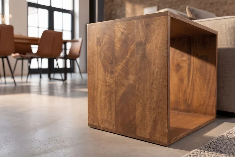 Table d’appoint massive MAKASSAR 45cm étagère de chevet en bois de manguier marron finition miel