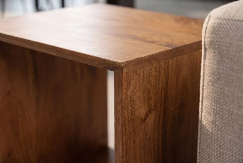 Table d’appoint massive MAKASSAR 45cm étagère de chevet en bois de manguier marron finition miel
