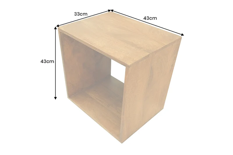 Table d’appoint massive MAKASSAR 45cm étagère de chevet en bois de manguier marron finition miel