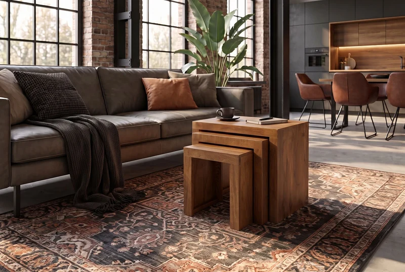 Ensemble massif de 3 tables d’appoint MAKASSAR 45cm en bois de manguier finition miel naturel