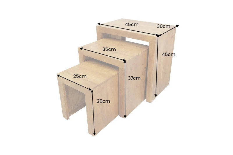 Ensemble massif de 3 tables d’appoint MAKASSAR 45cm en bois de manguier finition miel naturel