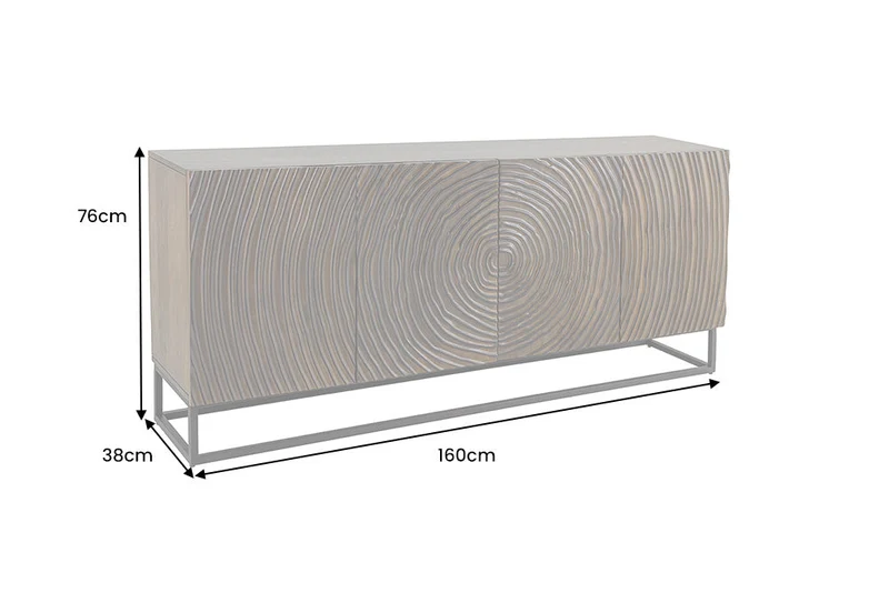 Buffet massif ZEN CIRCLES 160cm bois de manguier marron foncé design 3D