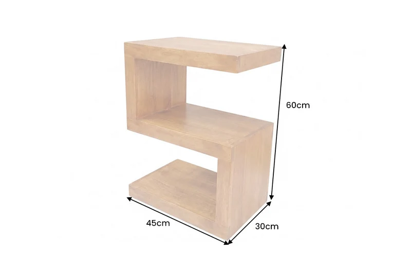Table d’appoint artisanale S 60cm en bois de manguier finition miel marron avec étagère réglable
