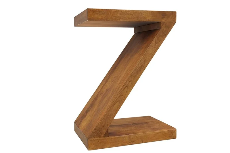 Table d’appoint massive Z 60cm finition miel marron en bois de manguier forme Z fait main