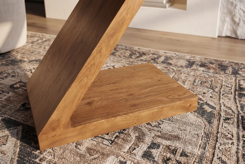 Table d’appoint massive Z 60cm finition miel marron en bois de manguier forme Z fait main