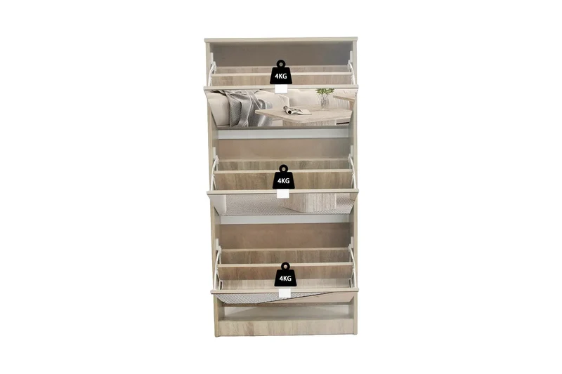 Meuble à Chaussures MEXI avec Miroir et 3 tiroirs Finition Chêne Sonoma - 123 x 60.5 cm
