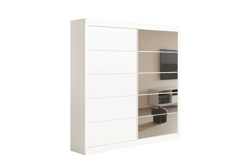 Armoire 2 portes coulissante avec porte miroir MIKA blanc - 182.5 cm