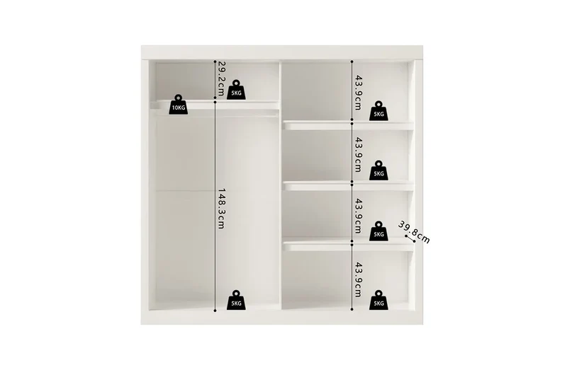 Armoire 2 portes coulissante avec porte miroir MIKA blanc - 182.5 cm