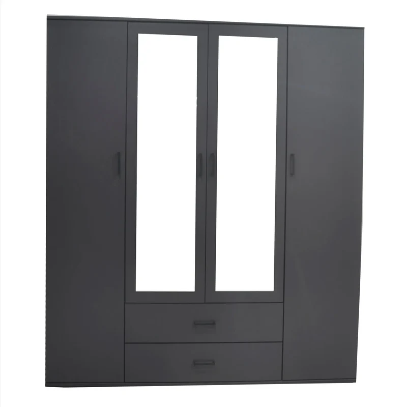 Armoire 4 portes avec 2 miroirs MARCO gris foncé - 160 cm