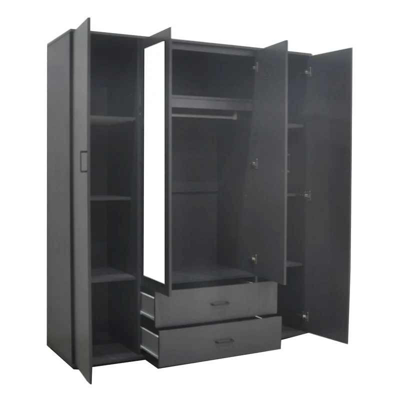 Armoire 4 portes avec 2 miroirs MARCO gris foncé - 160 cm