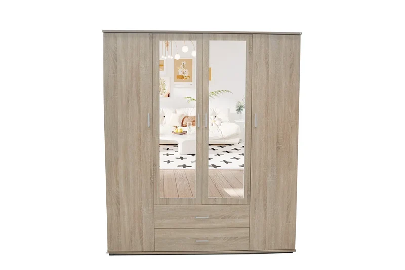 Armoire 4 portes avec 2 miroirs MARCO sonoma - 160 cm