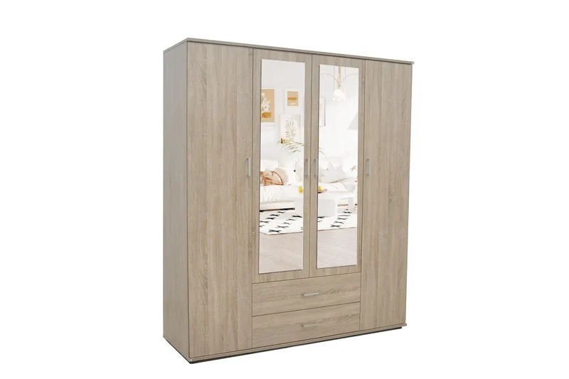 Armoire 4 portes avec 2 miroirs MARCO sonoma - 160 cm