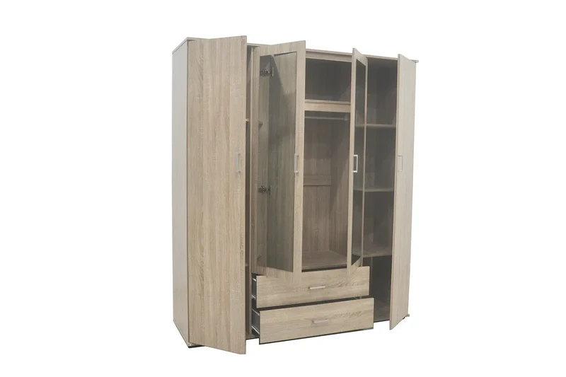 Armoire 4 portes avec 2 miroirs MARCO sonoma - 160 cm