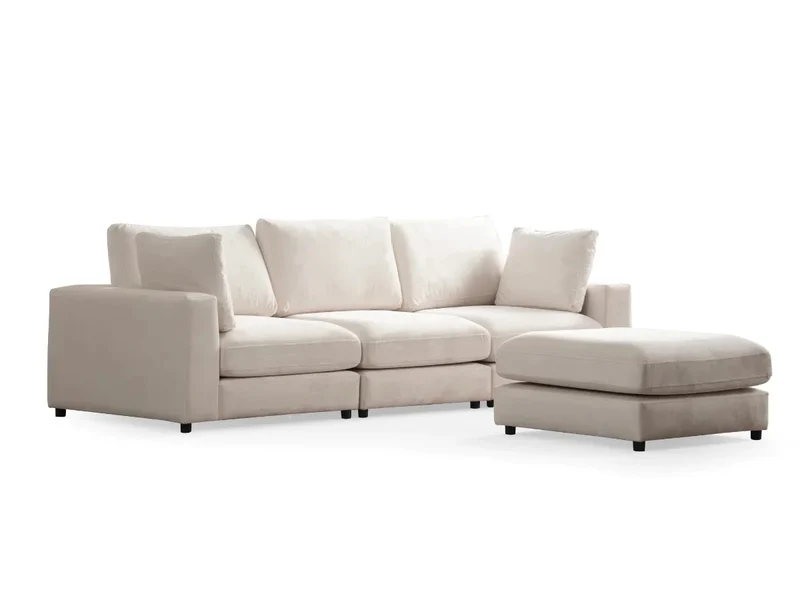 Canapé Julia Modulable Blanc Écru 3+1 Pouf - Velours