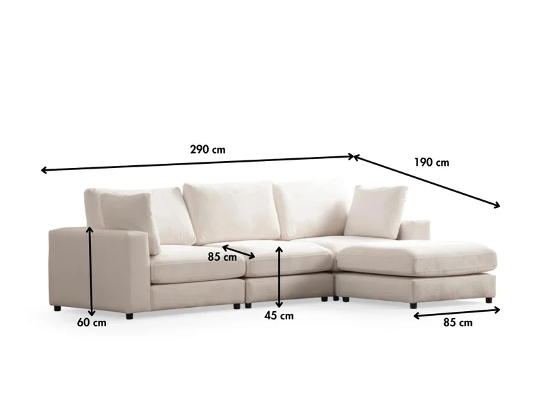 Canapé Julia Modulable Blanc Écru 3+1 Pouf - Velours