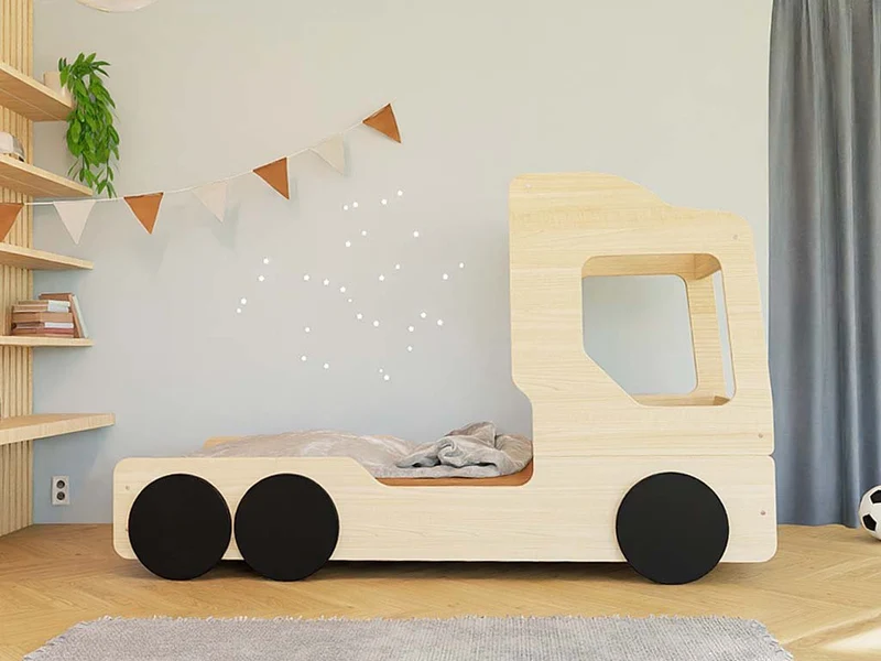 Lit simple en bois, forme de camion • Trucky
