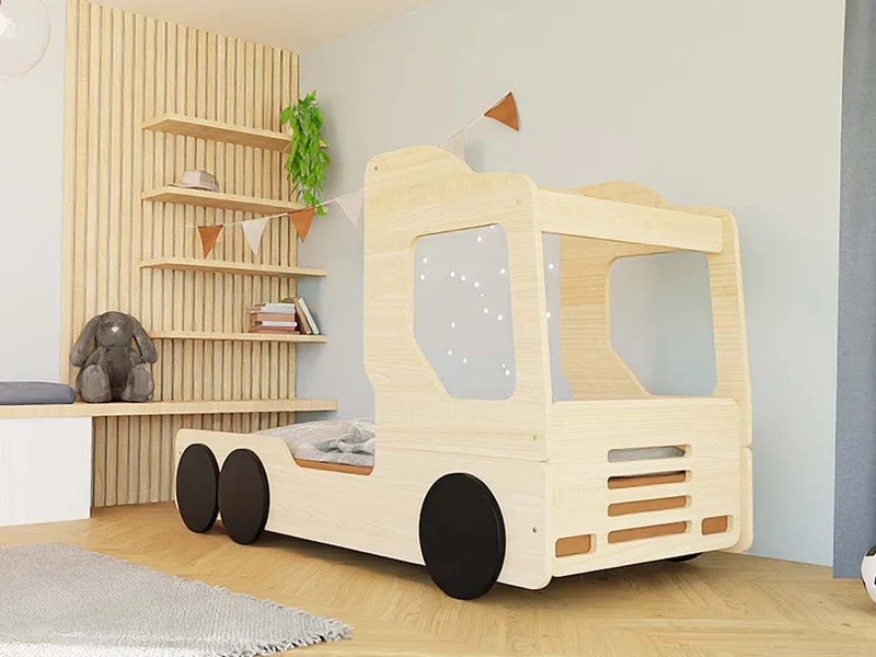 Lit simple en bois, forme de camion • Trucky