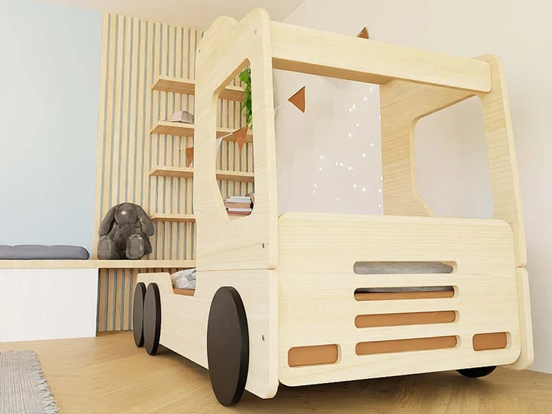 Lit simple en bois, forme de camion • Trucky