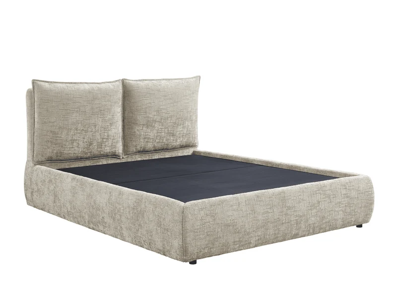 Lit coffre en velours chiné taupe 180x200 cm MELY