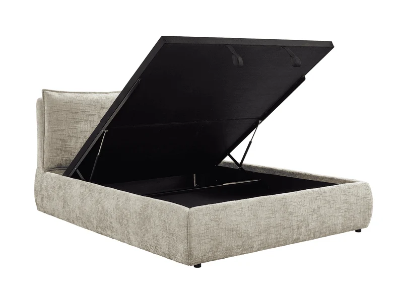 Lit coffre en velours chiné taupe 160x200 cm MELY