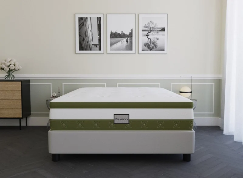 Matelas hybride BAMBOO 180 x 200 cm ressorts ensachés et mémoire de forme épaisseur 30 cm
