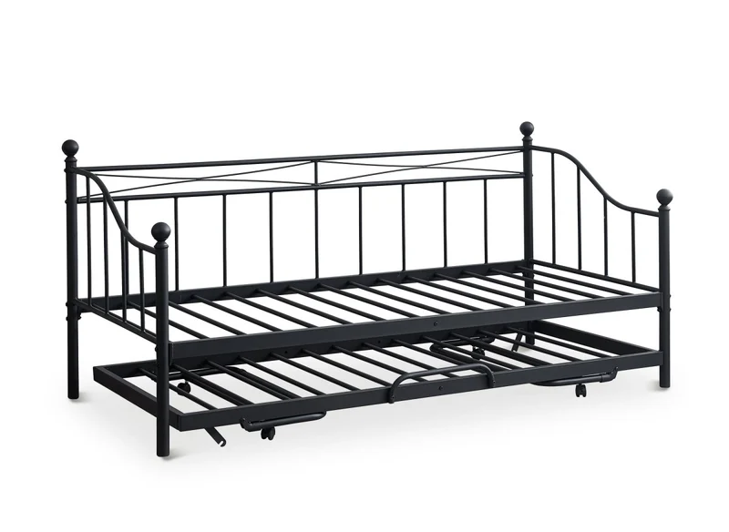 Lit banquette gigogne en métal noir ALICIA 90 x 190 cm