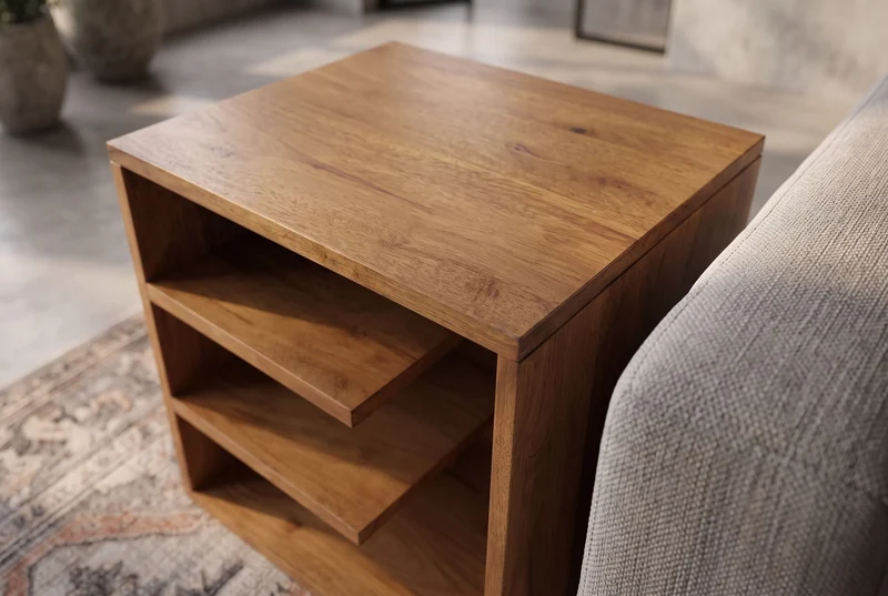 Table d’appoint massive CUBUS 45cm table de chevet étagère en manguier marron finition miel