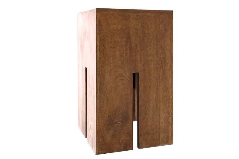 Table d’appoint design CASTLE 45cm finition miel marron en bois de manguier massif fait main