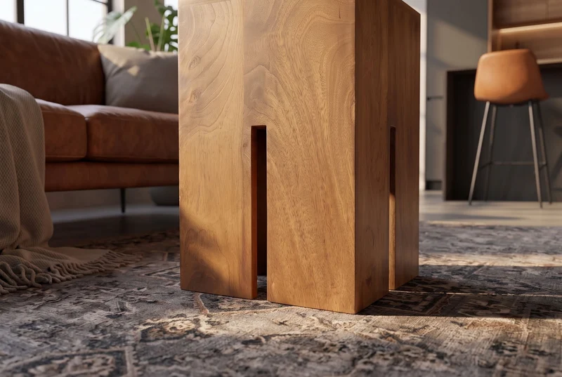 Table d’appoint design CASTLE 45cm finition miel marron en bois de manguier massif fait main