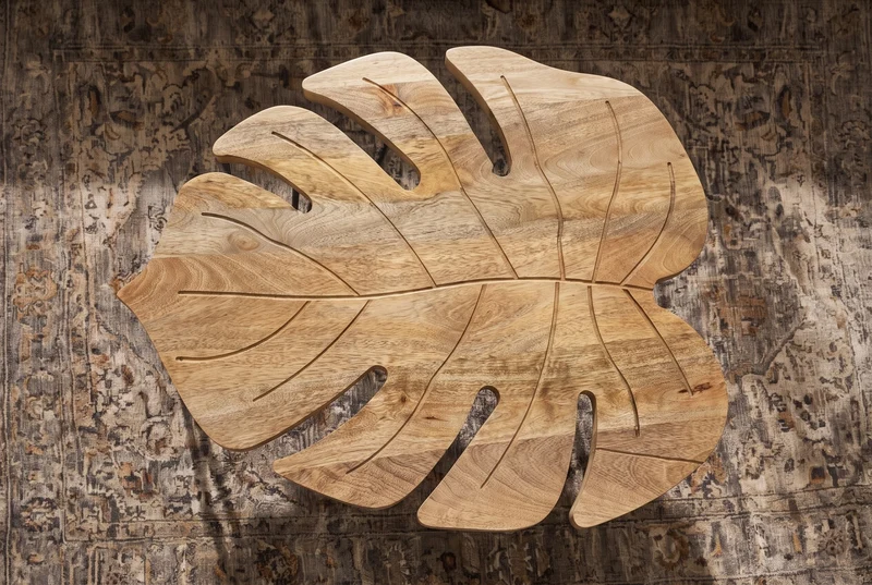 Table basse solide LEAF 75cm en bois de manguier naturel pieds en épingle à cheveux noirs fait main
