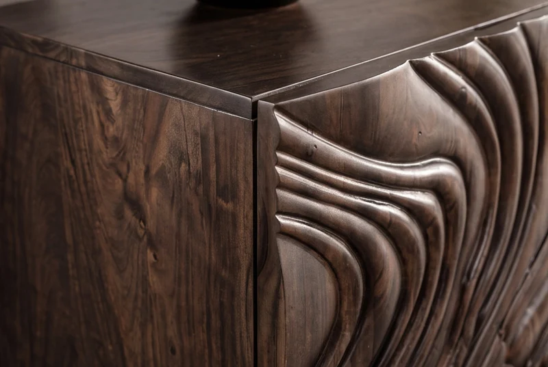 Buffet massif FLUID 175cm en manguier marron structure luge design 3D