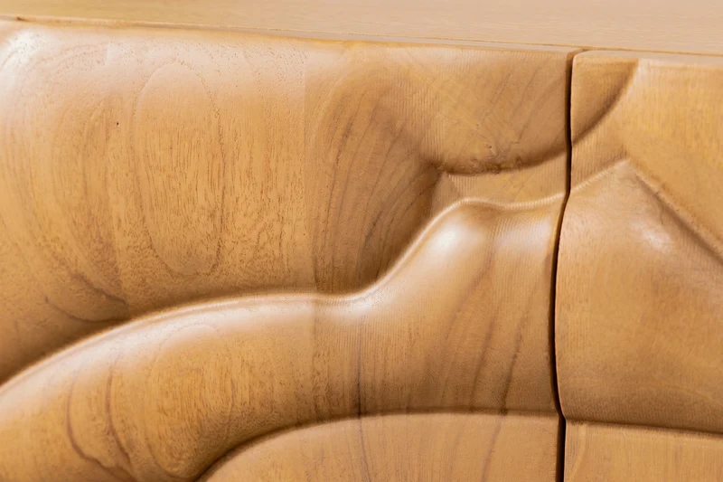 Buffet massif FLUID 175cm en manguier crème structure luge design 3D