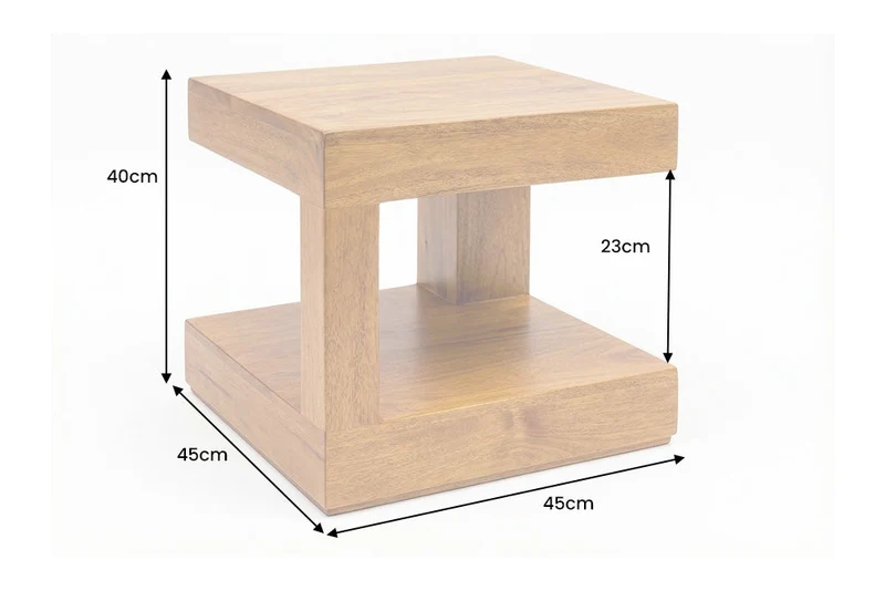 Table basse massive GIANT 45cm en bois de manguier finition miel marron avec rangement