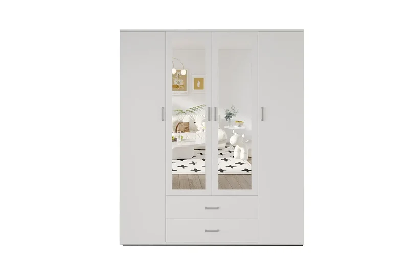 Armoire 4 portes avec 2 miroirs MARCO blanc - 160 cm