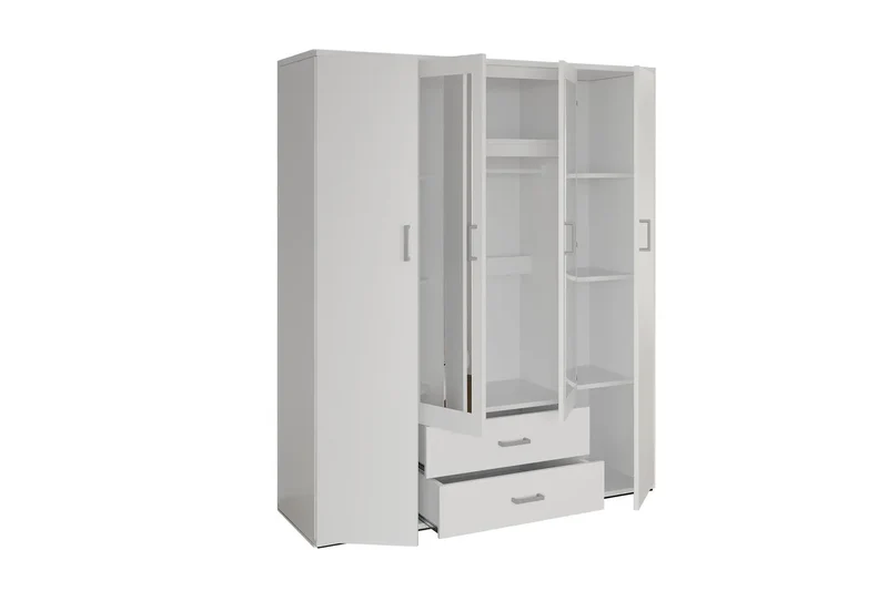 Armoire 4 portes avec 2 miroirs MARCO blanc - 160 cm