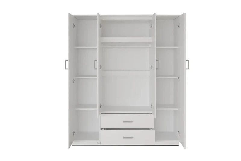 Armoire 4 portes avec 2 miroirs MARCO blanc - 160 cm