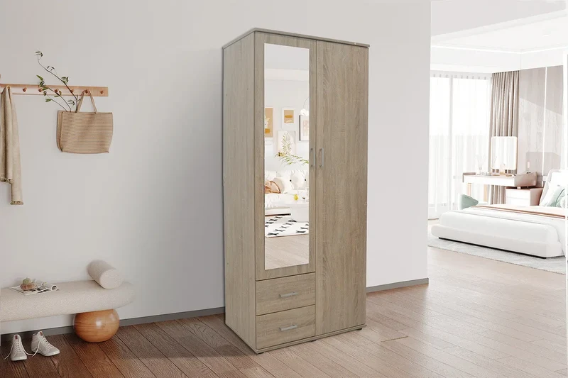 Armoire 2 portes avec miroir MARCO sonoma - 80 cm