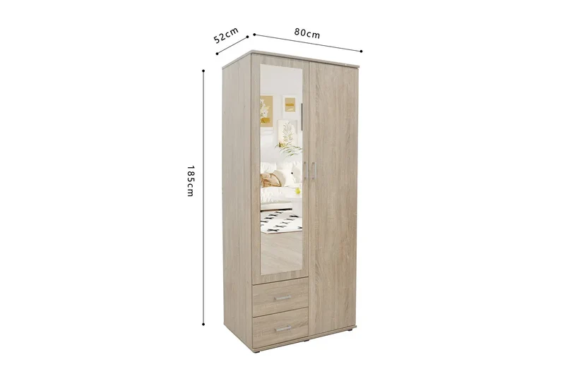 Armoire 2 portes avec miroir MARCO sonoma - 80 cm