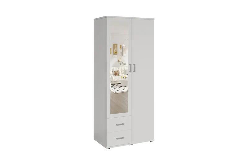 Armoire 2 portes avec miroir MARCO blanc - 80 cm