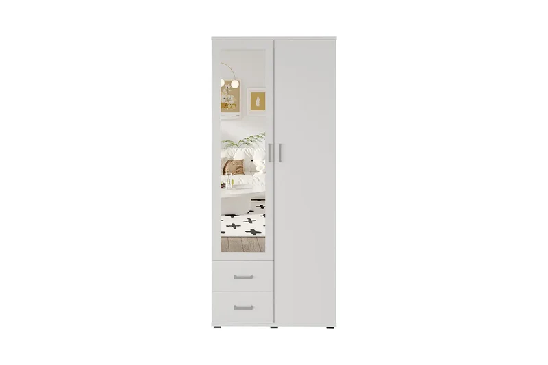 Armoire 2 portes avec miroir MARCO blanc - 80 cm