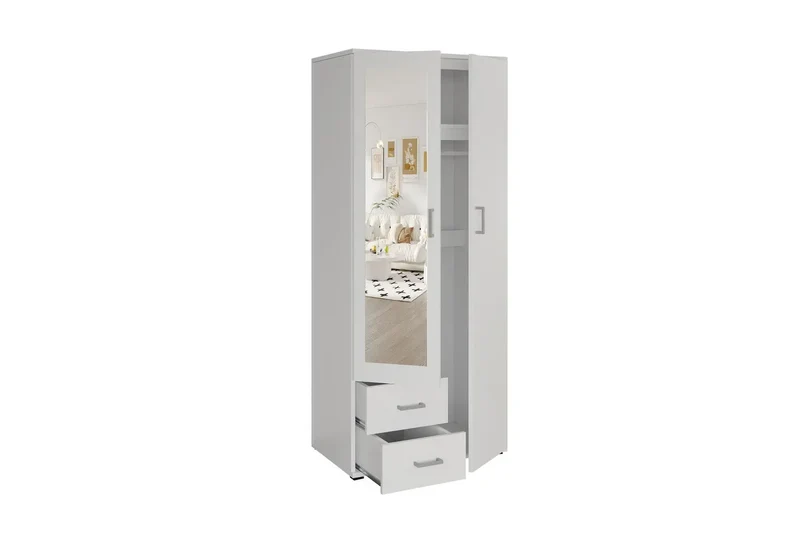 Armoire 2 portes avec miroir MARCO blanc - 80 cm