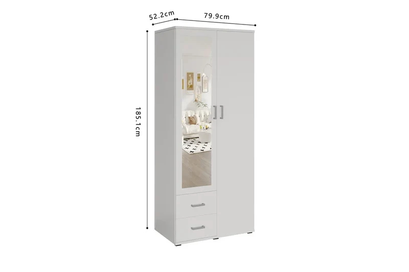 Armoire 2 portes avec miroir MARCO blanc - 80 cm