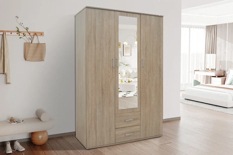 Armoire 3 portes avec miroir MARCO sonoma - 120 cm